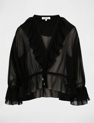 Blouse voile col v noir femme