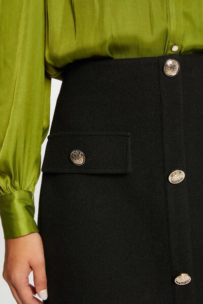 Jupe droite taille haute avec boutons noir femme