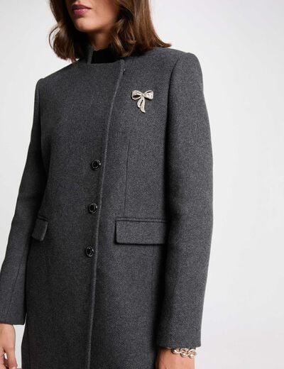 Manteau cintr&eacute; bouclette gris fonc&eacute; femme