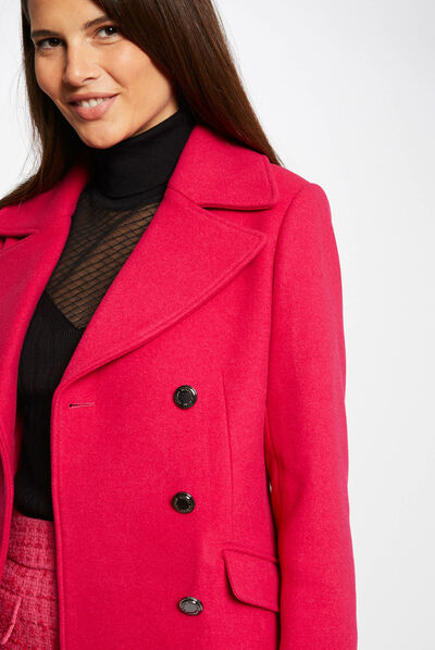 Manteau droit boutonné framboise femme