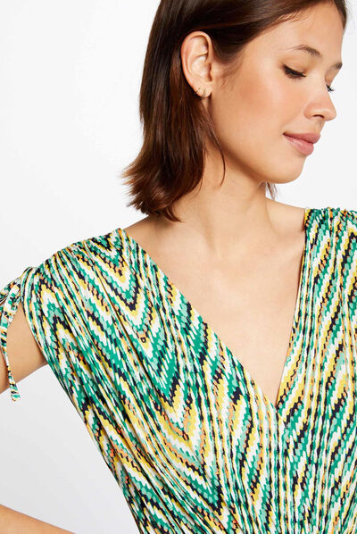 Robe longue droite imprimé chevron vert femme