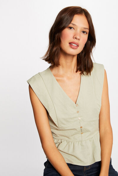 T-shirt manches courtes avec boutons vert clair femme