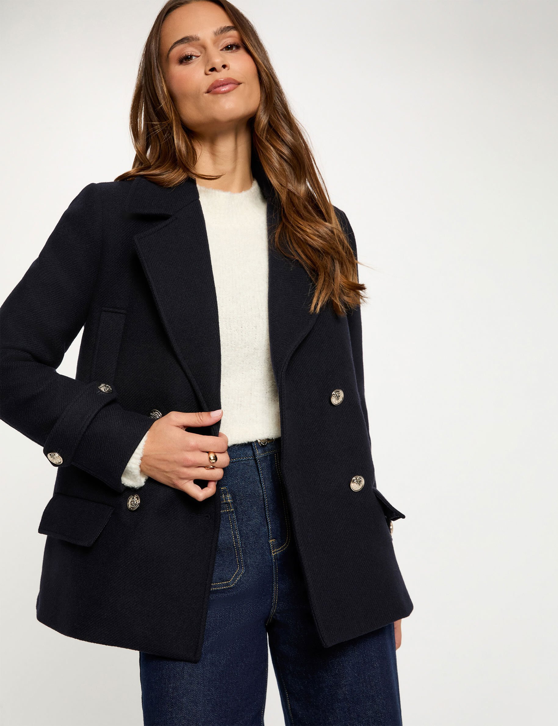 Manteau droit col tailleur femme