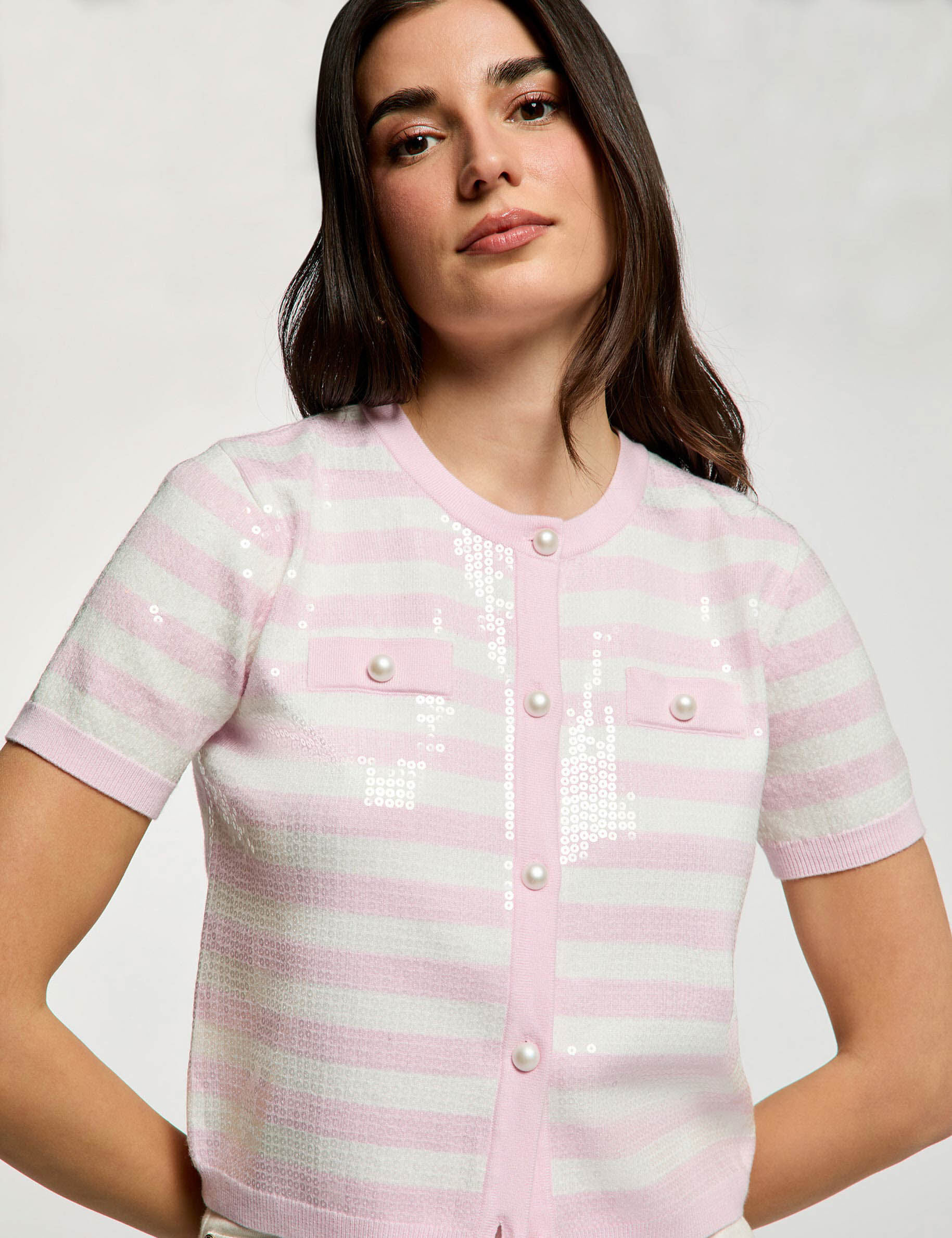 Gilet rayé sequins femme - vue 1