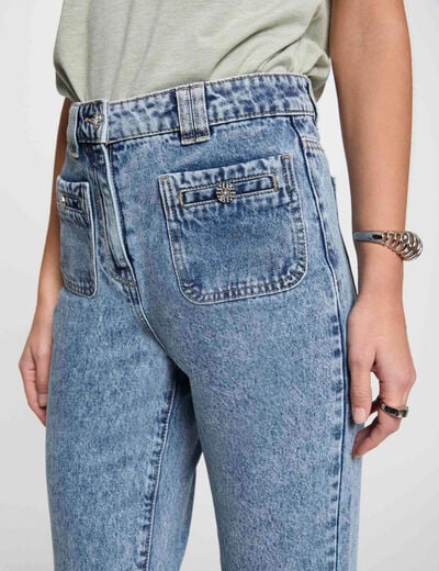 Jeans large denim double stone femme