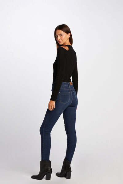Pull manches longues avec ouvertures noir femme