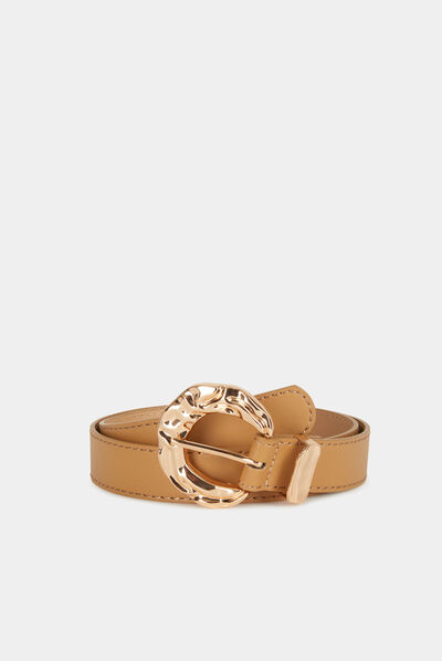Ceinture avec boucle martelée beige femme