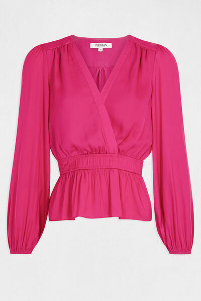 T-shirt manches longues satin framboise femme