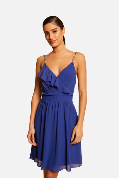 Robe patineuse avec col cache-coeur bleu electrique femme