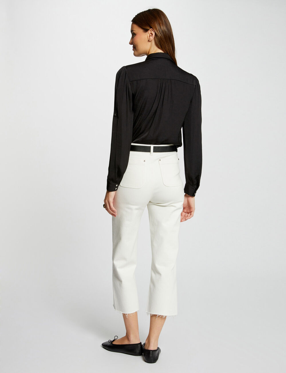 Chemise manches longues satin noir femme