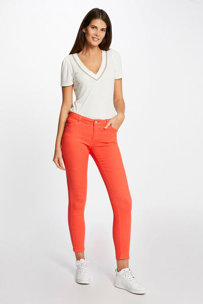 Jeans skinny taille basse orange femme