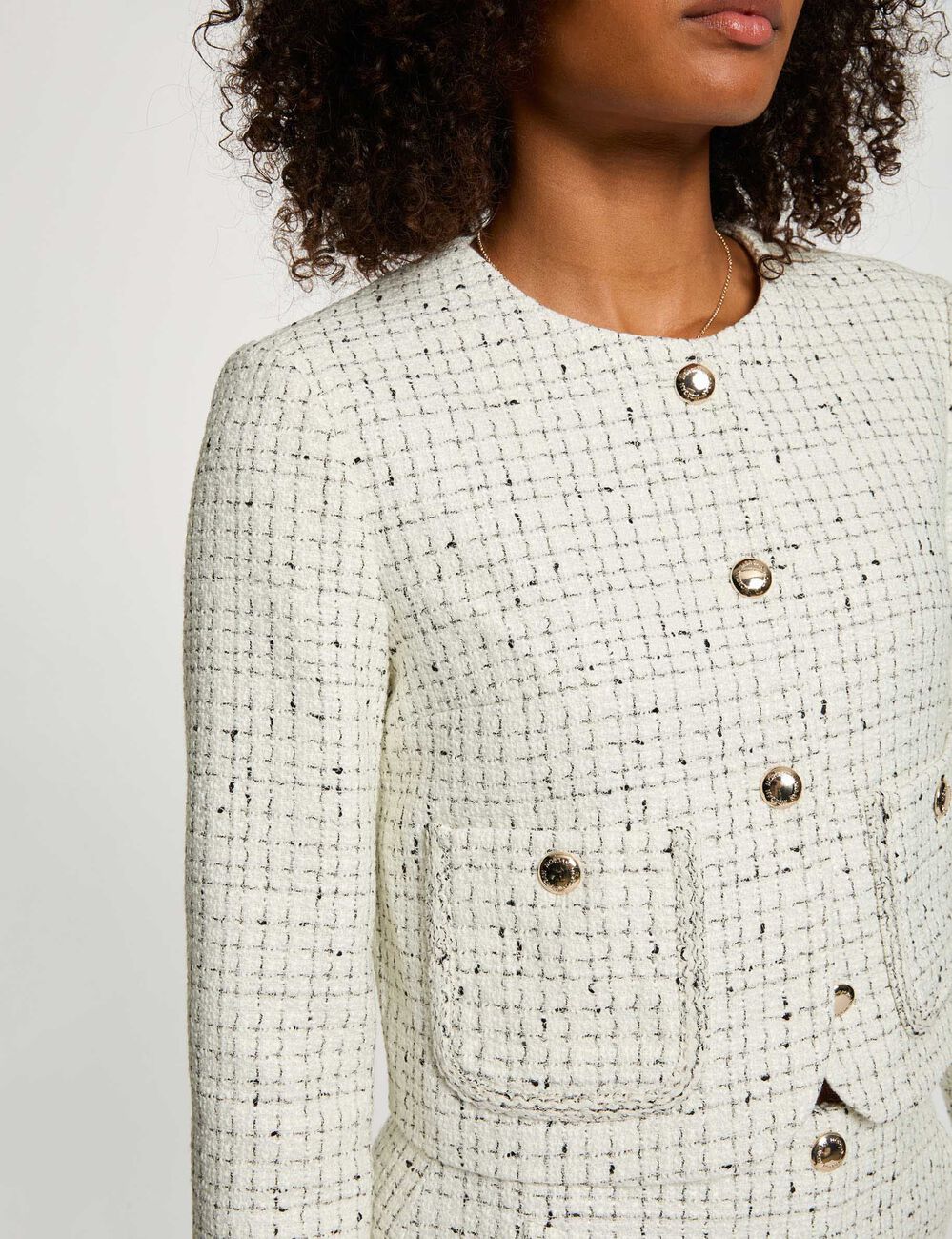 Veste ajust&eacute;e col rond ivoire femme