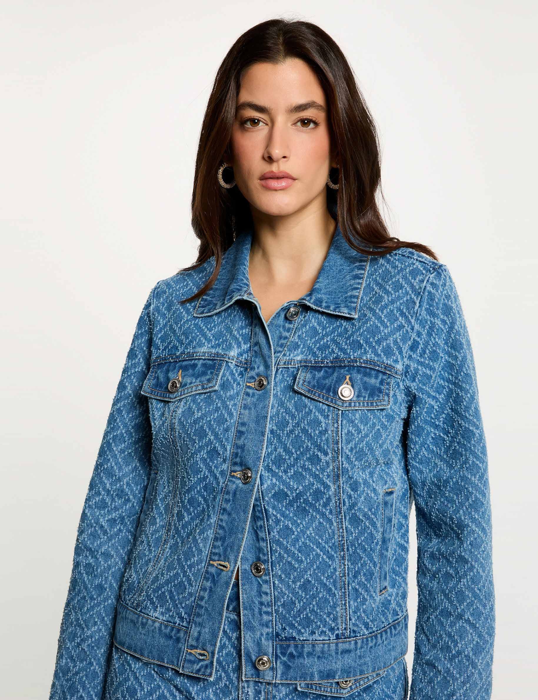 Veste jacquard chevron stone femme