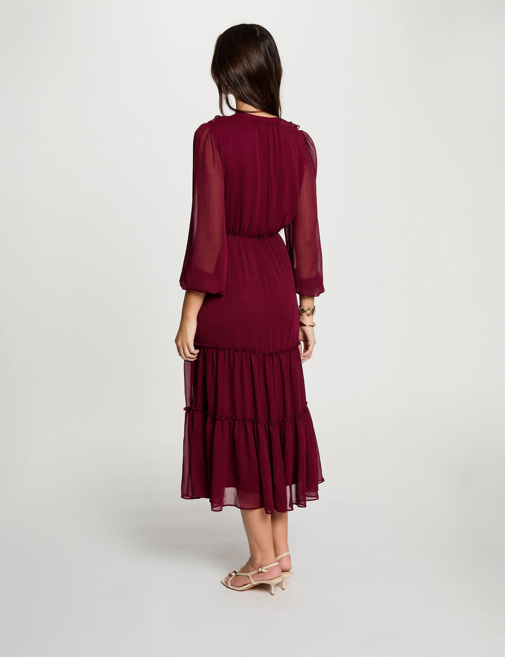 Robe longue fluide bordeaux femme