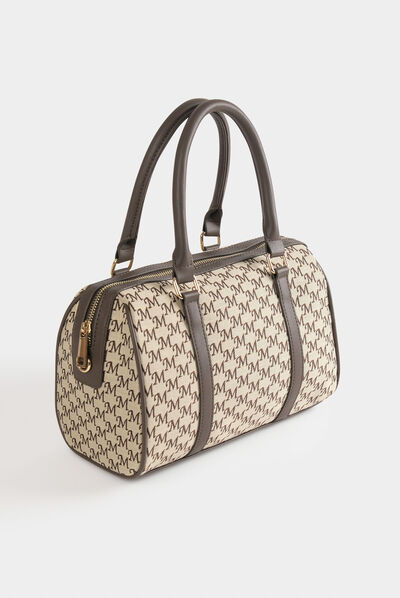 Sac bowling imprimé monogramme beige femme