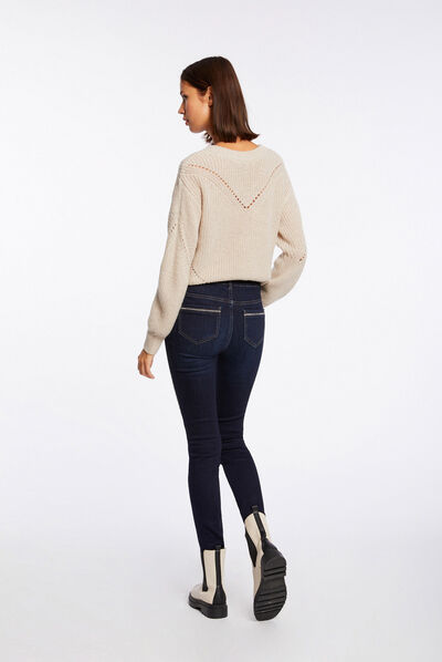 Jeans slim avec bandes strass jean brut femme