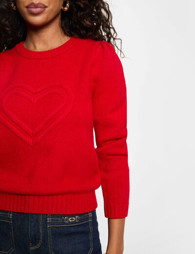 Pull &eacute;pais col rond rouge femme