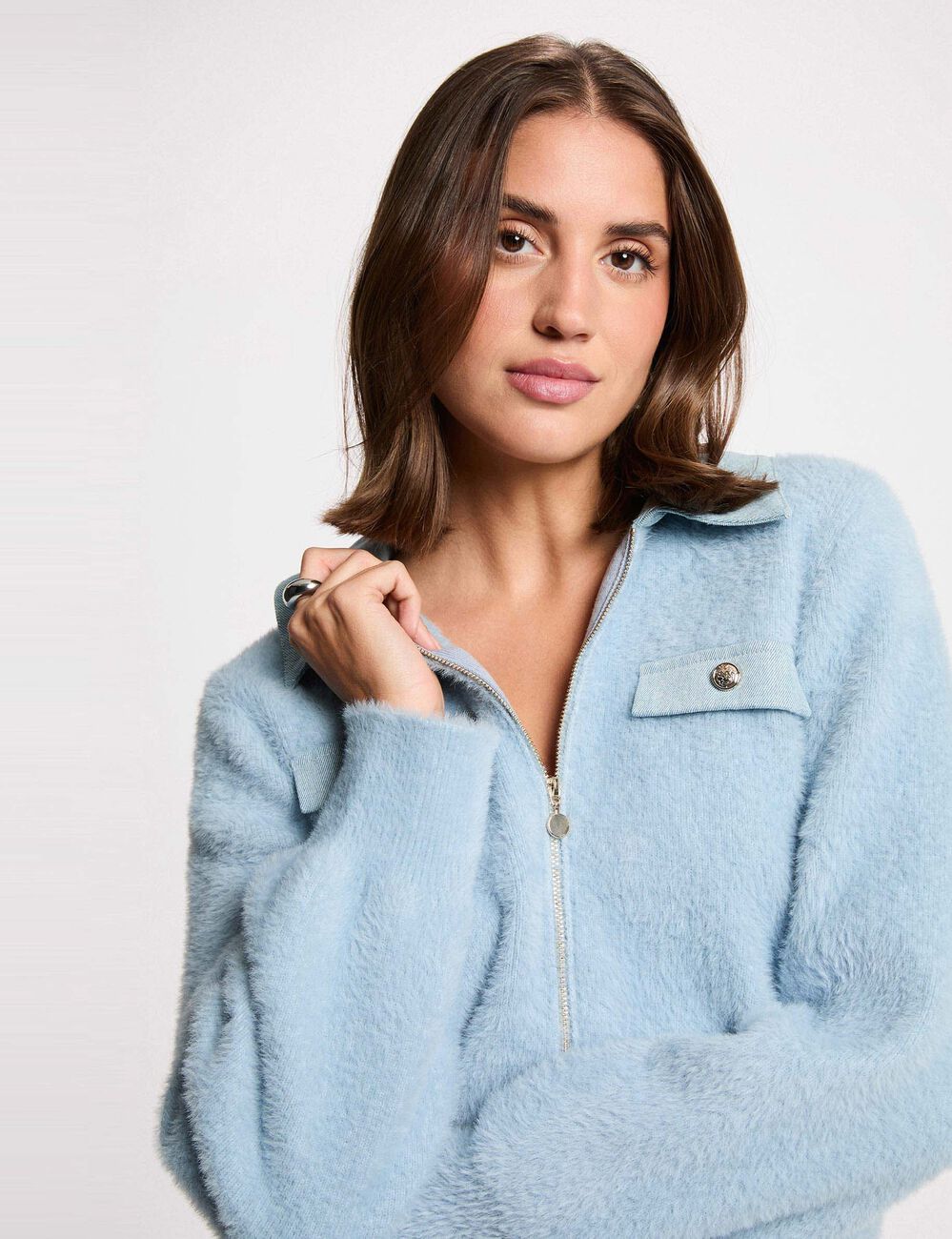 Veste col &agrave; revers bleu ciel femme