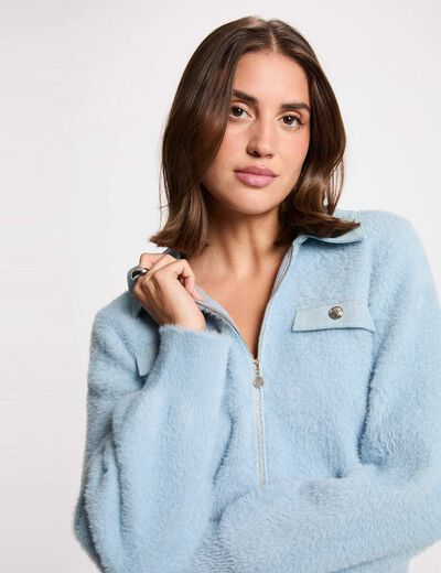 Veste col &agrave; revers bleu ciel femme