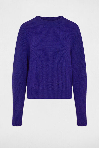 Pull manches longues à col montant bleu moyen femme