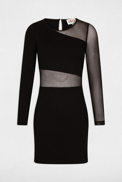 Robe ajustée détails semi-transparents noir femme