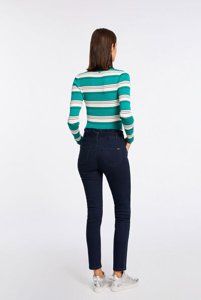 Pull manches longues à rayures vert moyen femme