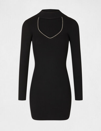 Robe pull ajustée à ouverture noir femme