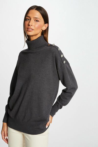 Pull manches longues avec col roulé gris anthracite femme