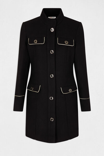 Manteau droit avec poches à rabat noir femme