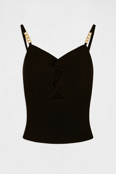 Débardeur pull avec détails bijoux noir femme