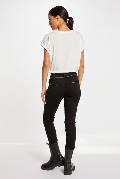 Jeans slim taille standard avec clous noir femme