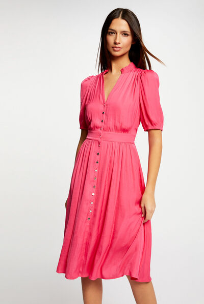 Robe manches 3/4 boutonnée à l'avant rose moyen femme