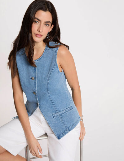 Gilet jean sans manches denim double stone femme