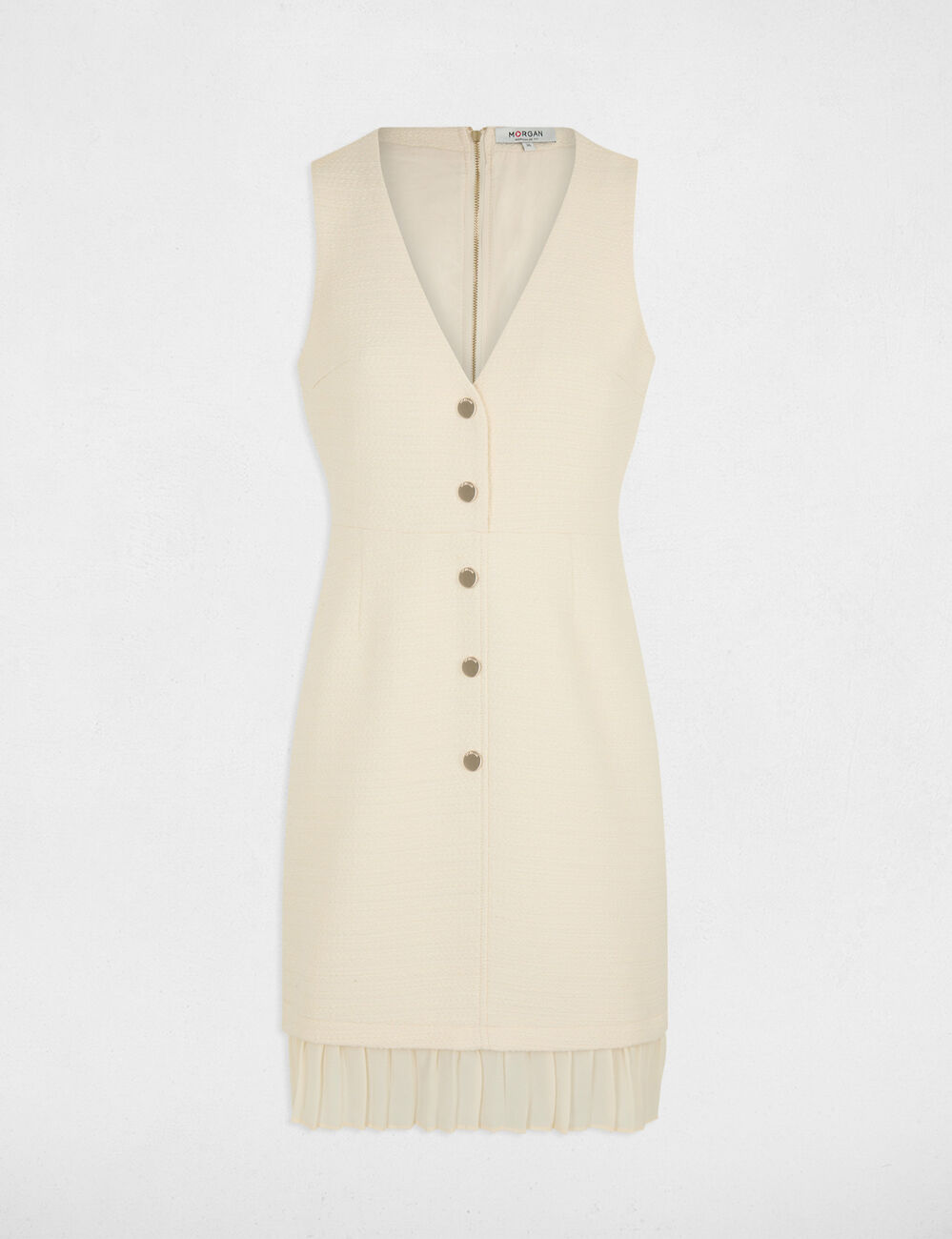 Robe courte cintrée tweed ivoire femme