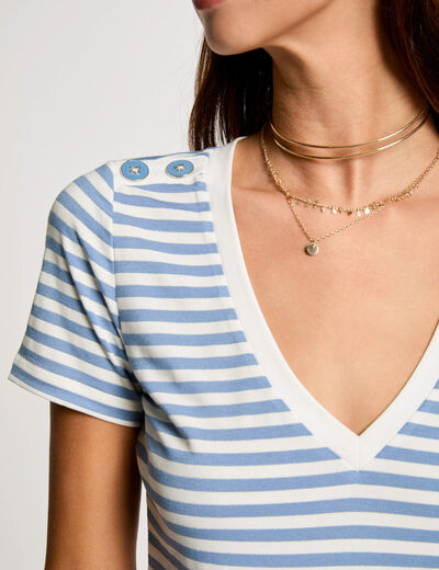 T-shirt manches courtes rayé blanc femme