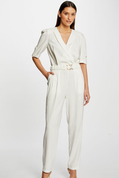 Combinaison droite avec ceinture ecru femme