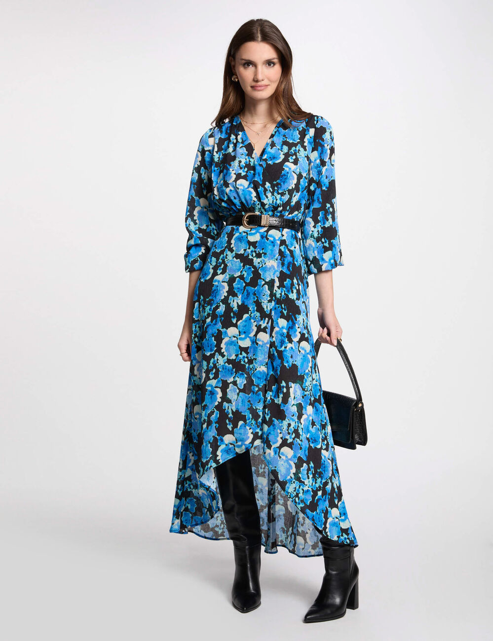 Robe longue cintr&eacute;e fluide multicolore femme
