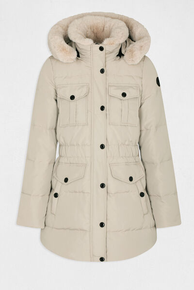 Doudoune droite à capuche beige femme