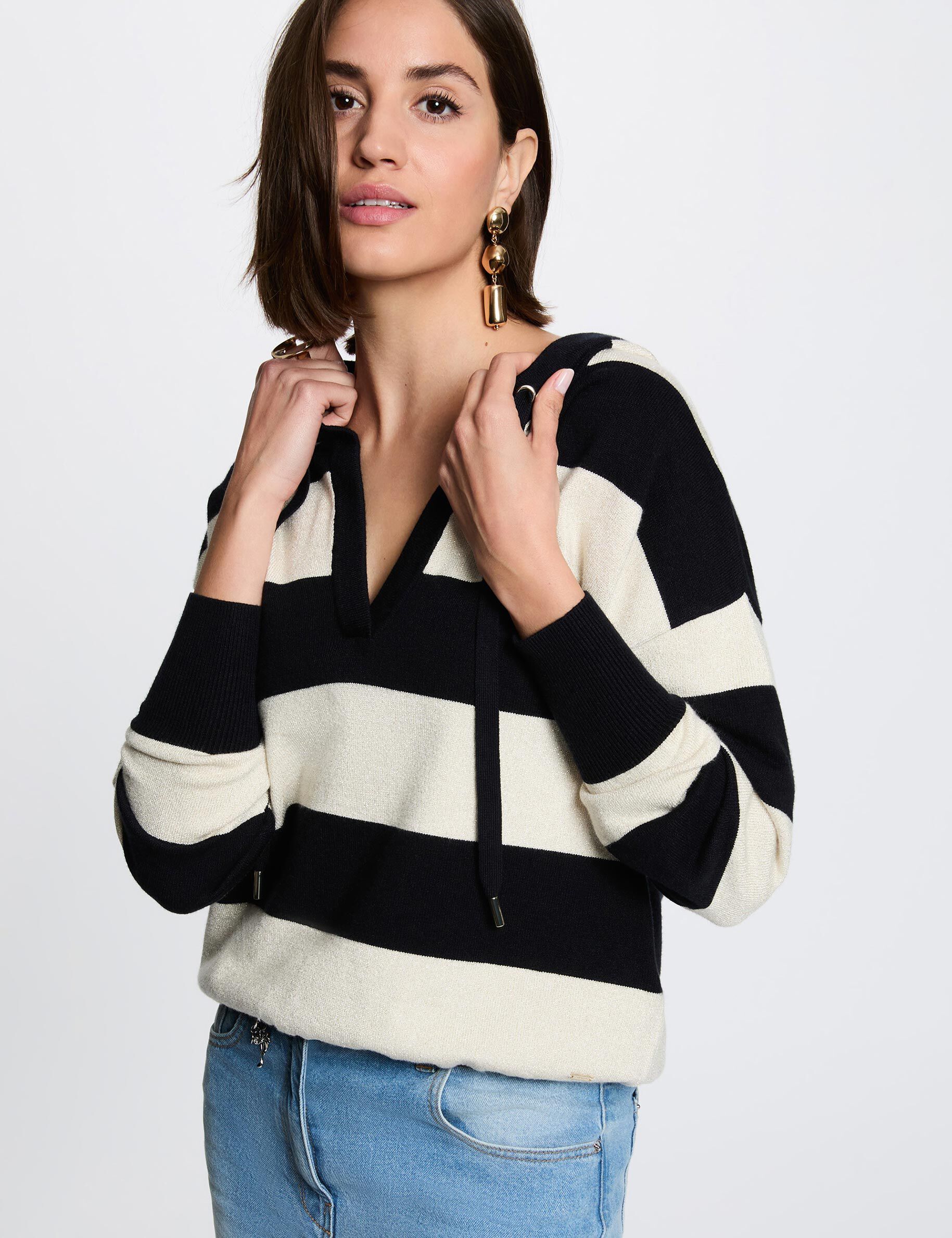 Pull rayé à capuche femme