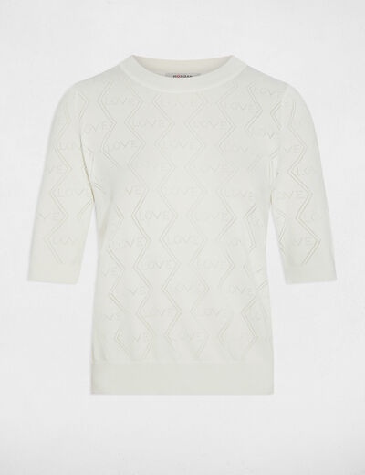 Pull ajour&eacute; manches 3/4 blanc femme
