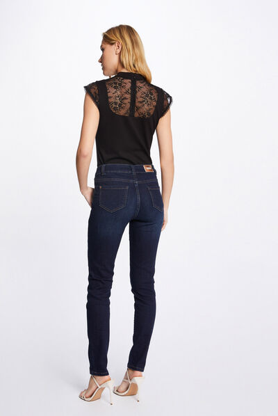 T-shirt manches courtes avec dentelle noir femme
