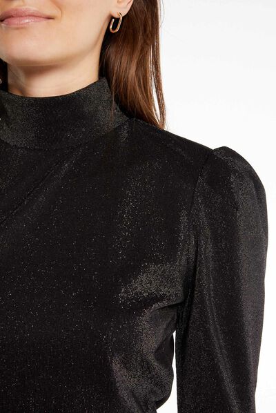 T-shirt manches longues à paillettes noir femme