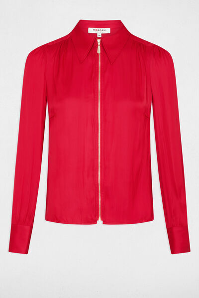 Chemise manches longues satin fuchsia femme