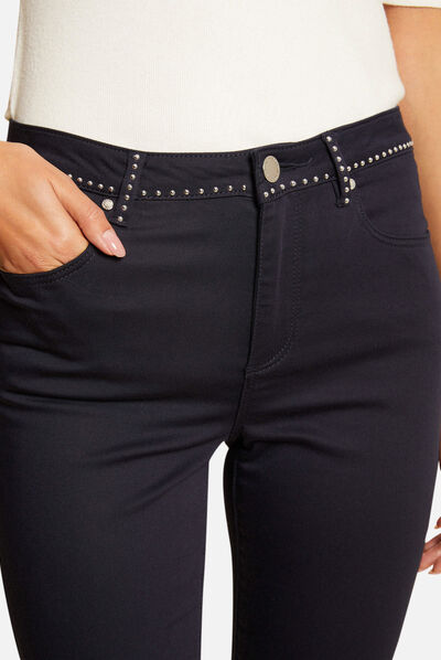 Pantalon slim avec clous marine femme