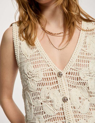 Gilet sans manches col v ivoire femme