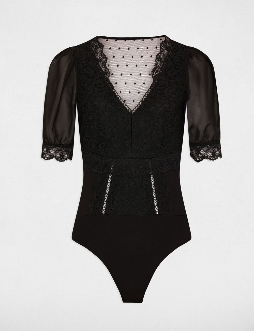 Body manches 3/4 dentelle noir femme