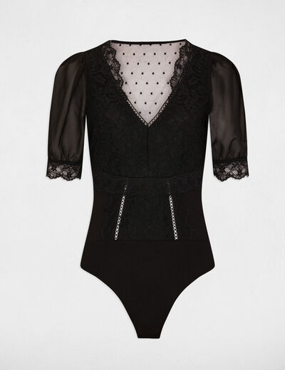 Body manches 3/4 dentelle noir femme