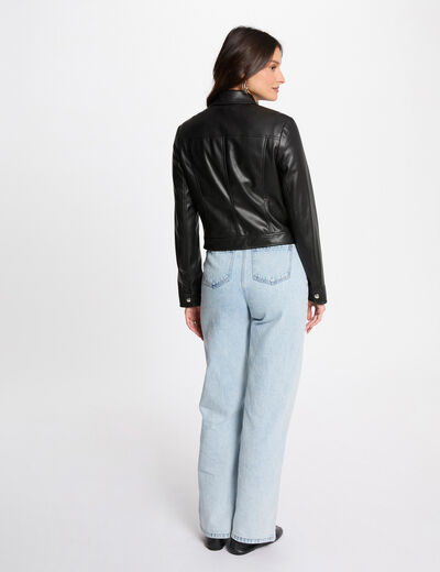 Blouson court simili cuir noir femme