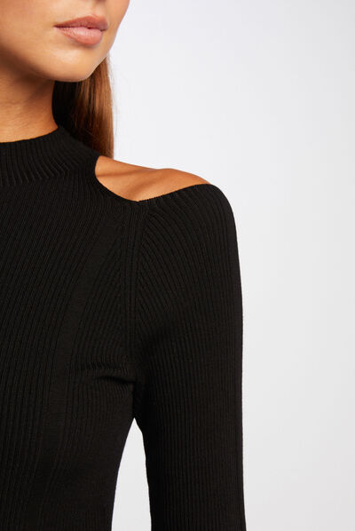 Pull manches longues avec ouvertures noir femme