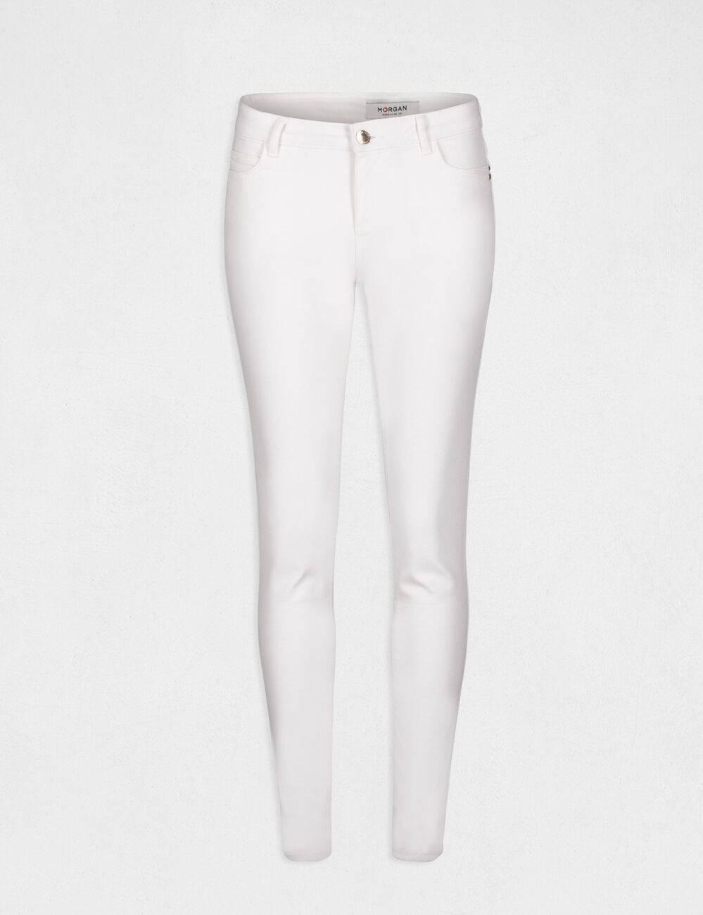Jeans skinny taille basse ecru femme